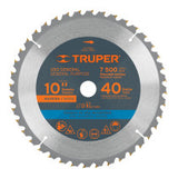 Disco sierra para madera 40 dientes centro Truper 10"