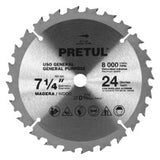 Disco sierra 7-1/4" p/madera 24 dientes centro 5/8" Pretul