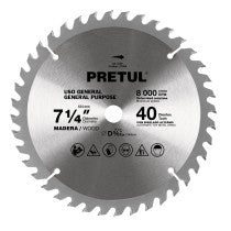 Disco sierra 7-1/4" p/madera 40 dientes centro 5/8" Pretul