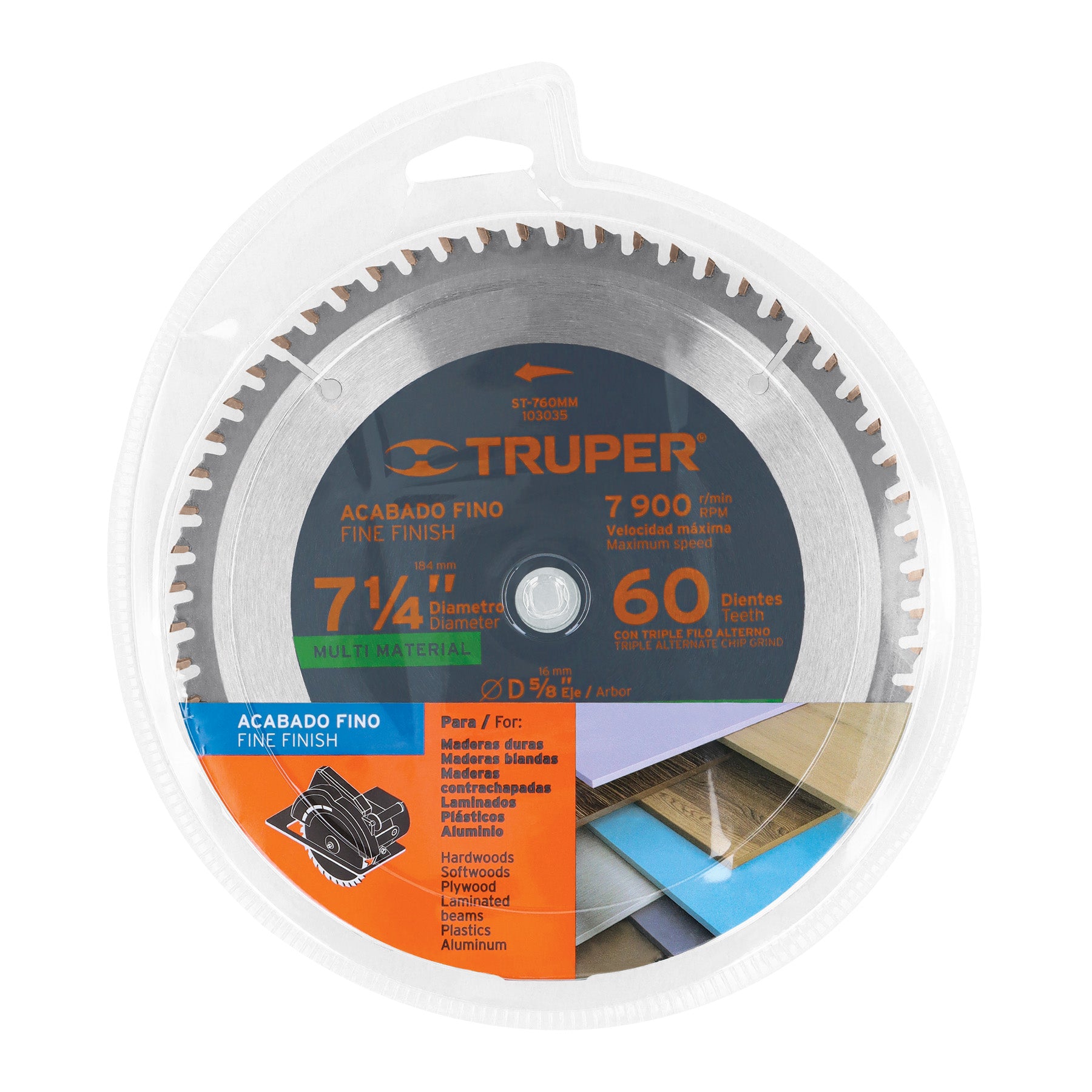Disco sierra 7-1/4" multimaterial 60 dientes centro 5/8"