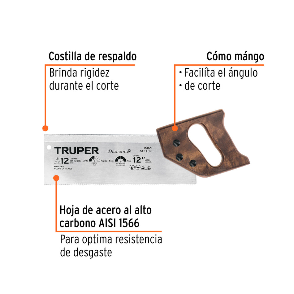 Serrucho de costilla 12' Diamante, 12 DPP, TRUPER