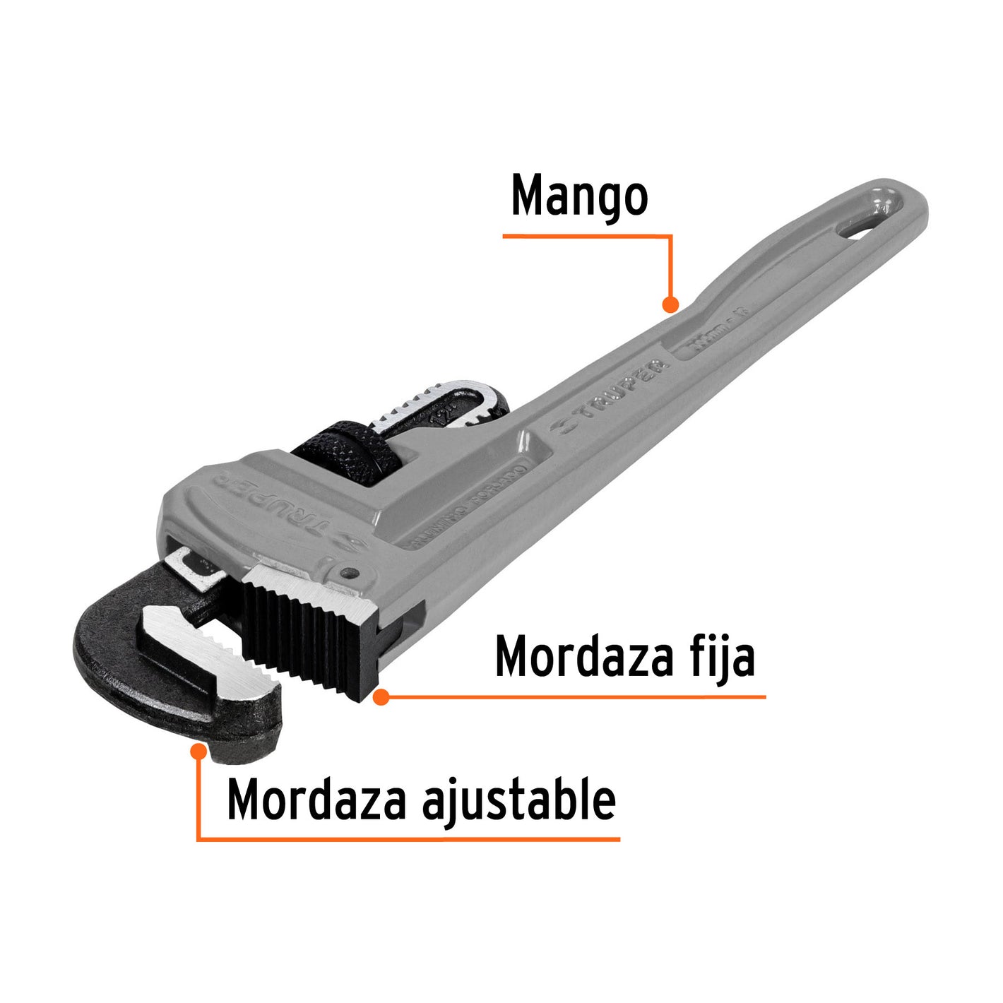 Llave stilson 12' cuerpo de aluminio, Truper 12'