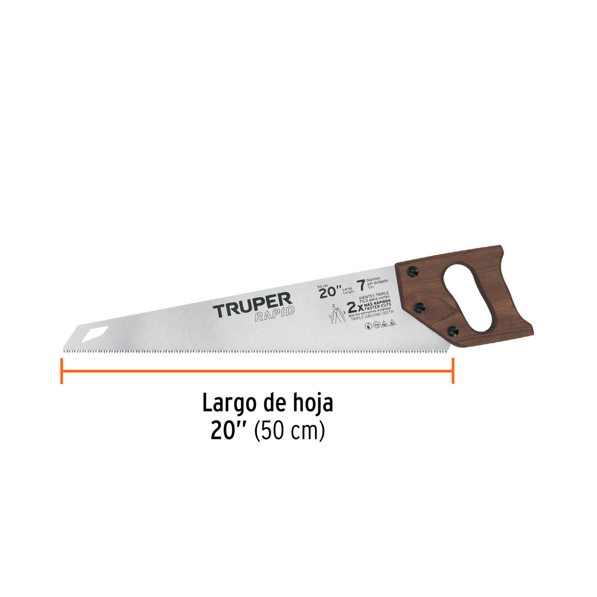 Serrucho Rapid 20', 7 DPP, mango de madera, Truper