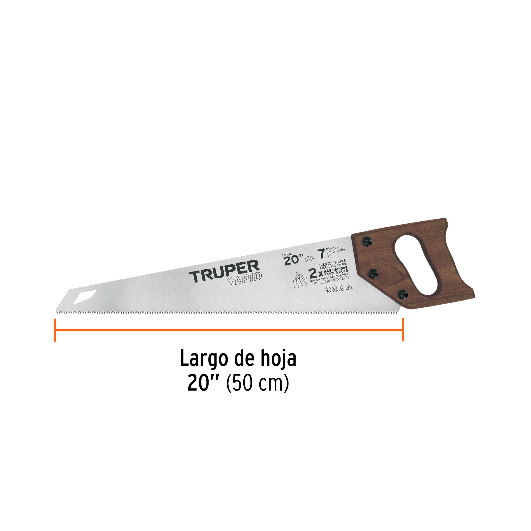 Serrucho Rapid 20', 7 DPP, mango de madera, Truper