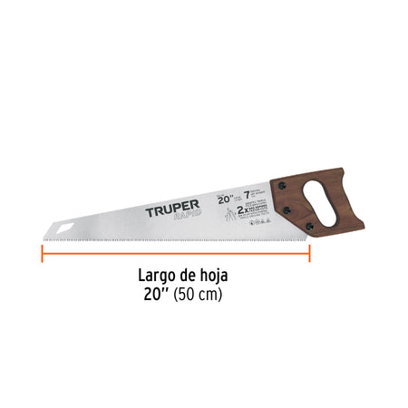 Serrucho Rapid 20', 7 DPP, mango de madera, Truper