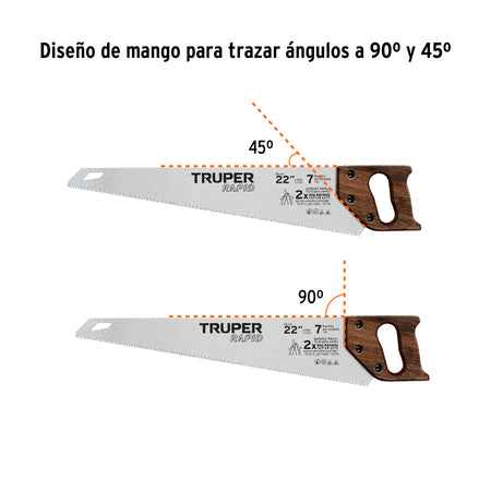 Serrucho Rapid 22', 7 DPP, mango de madera, Truper