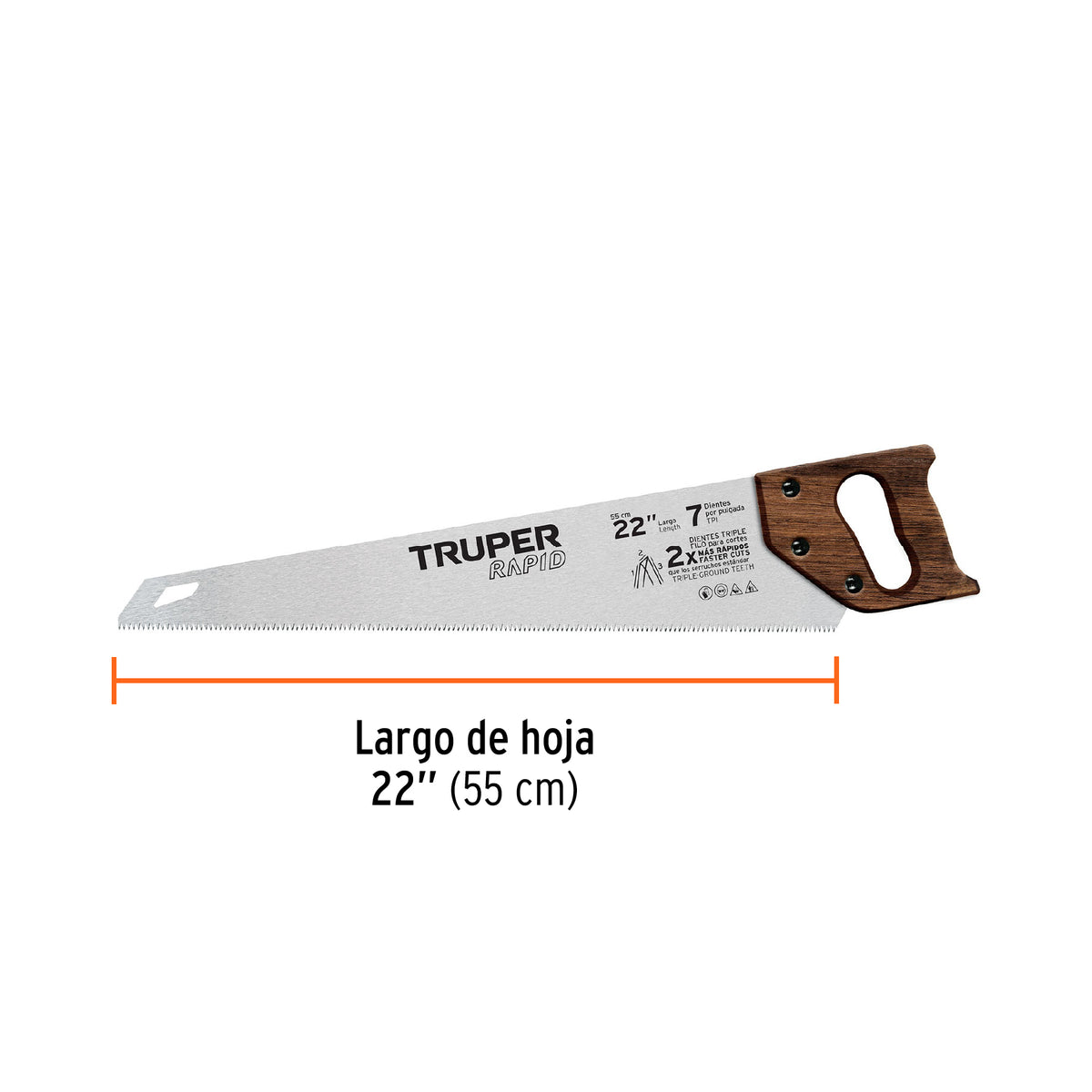 Serrucho Rapid 22', 7 DPP, mango de madera, Truper