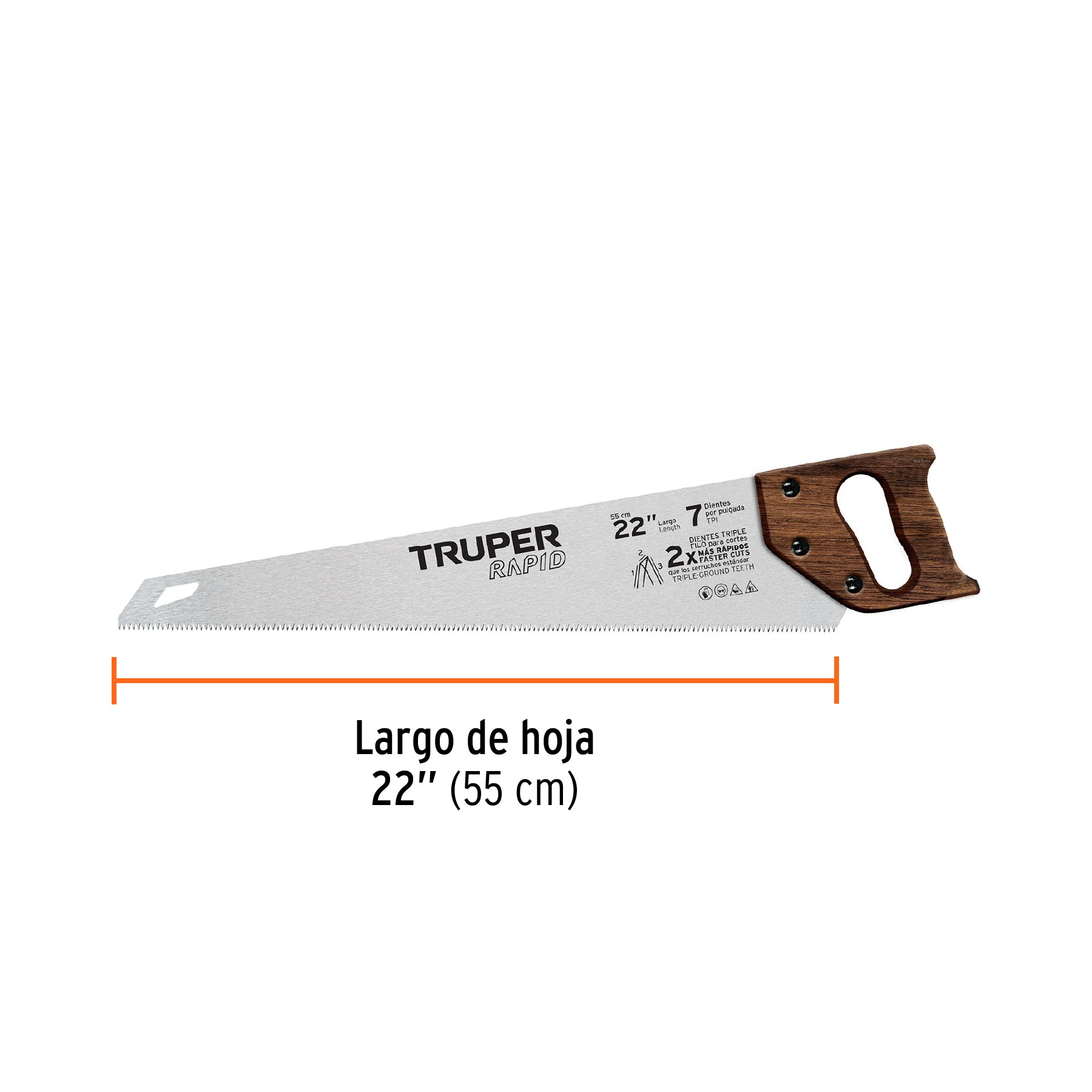 Serrucho Rapid 22', 7 DPP, mango de madera, Truper