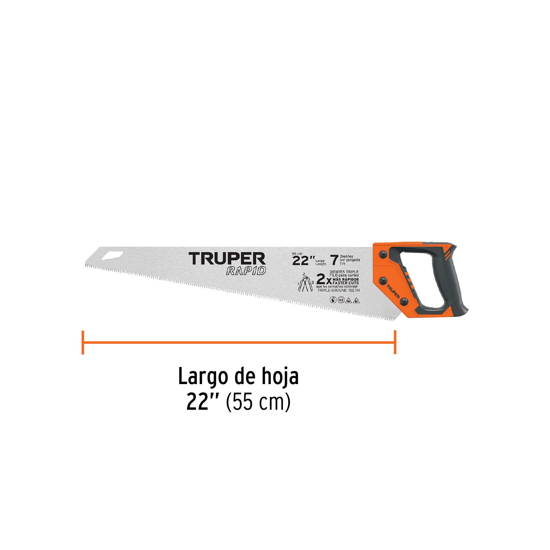 Serrucho Rapid 22', 7 DPP, mango Comfort grip, Truper