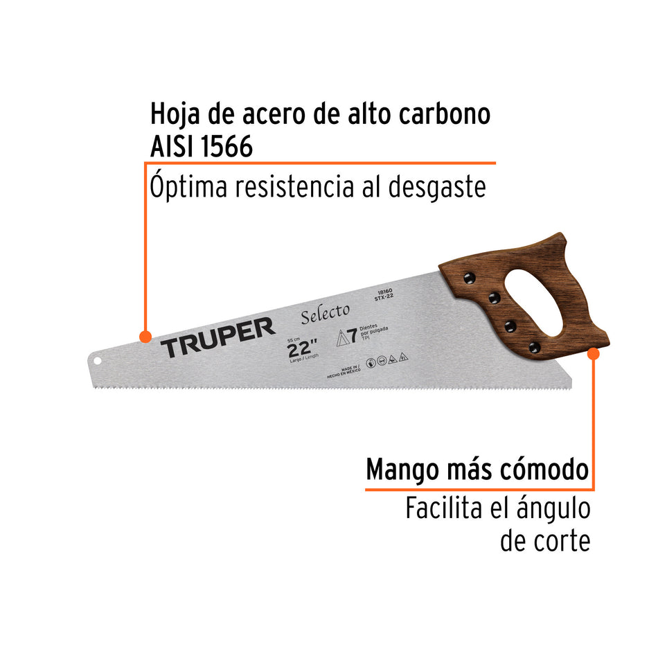 Serrucho 22' Selecto, 7 DPP, Truper 22', 7 DPP