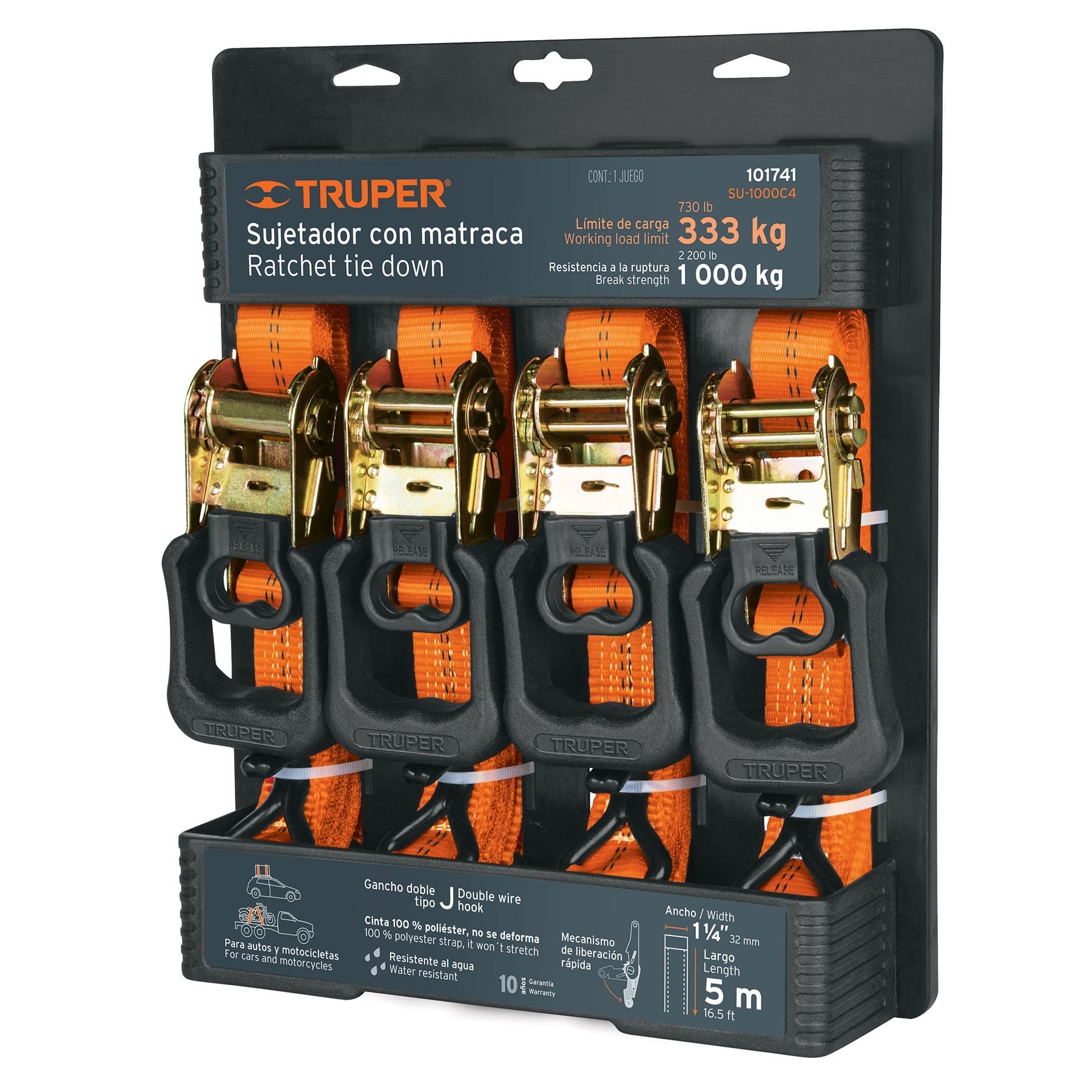 Juego de 4 sujetadores con matraca carga maxima 1000 kg