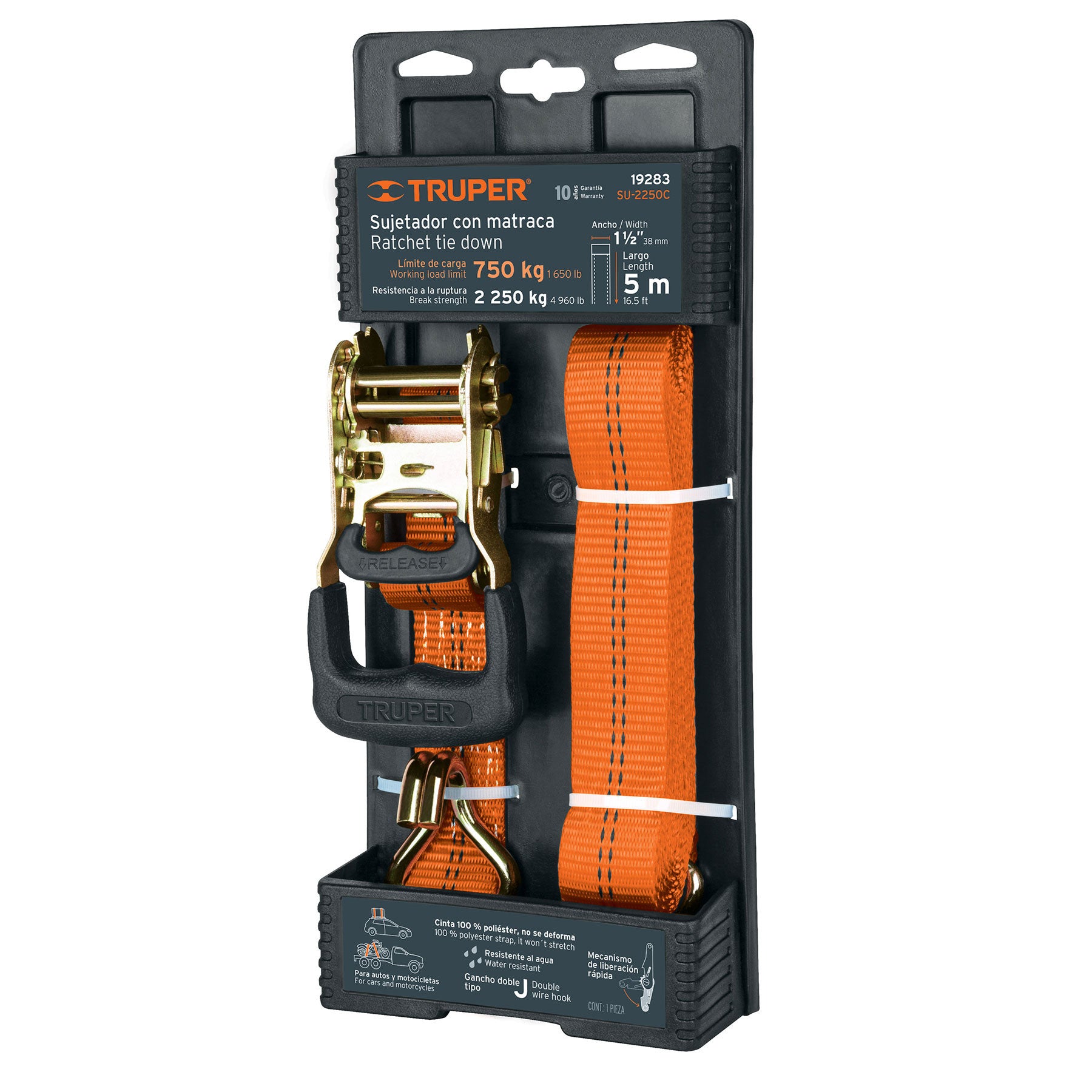 Sujetador con matraca carga maxima Truper 2250 kg