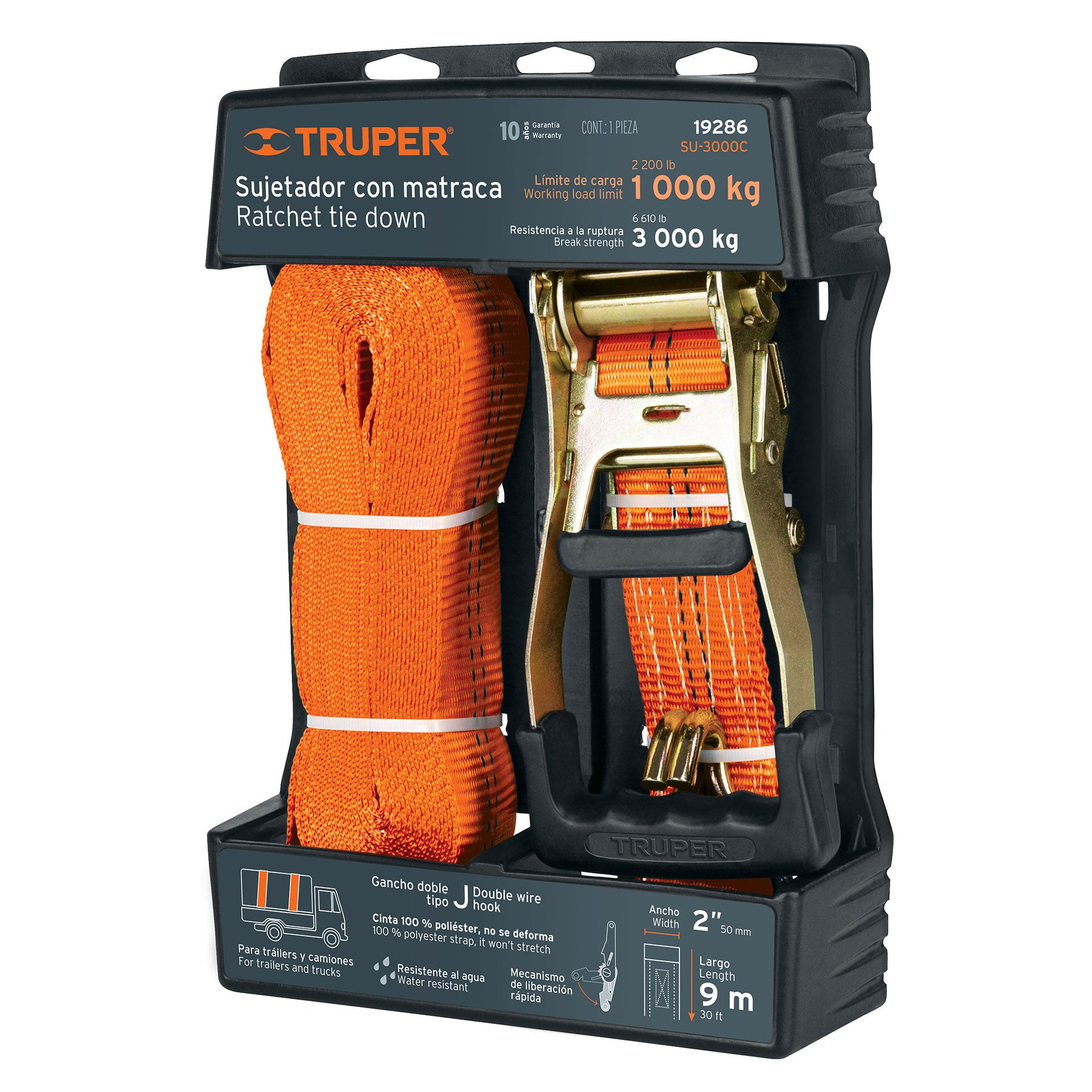 Sujetador con matraca carga maxima Truper 3000 kg