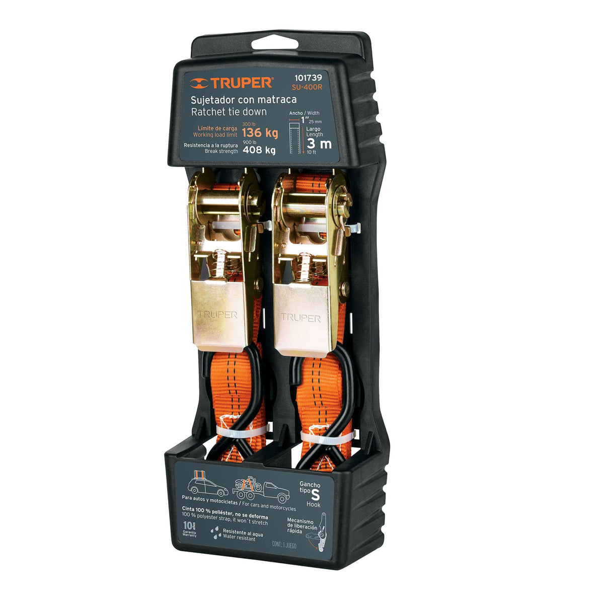 Juego de 2 sujetadores con matraca carga maxima 408 kg