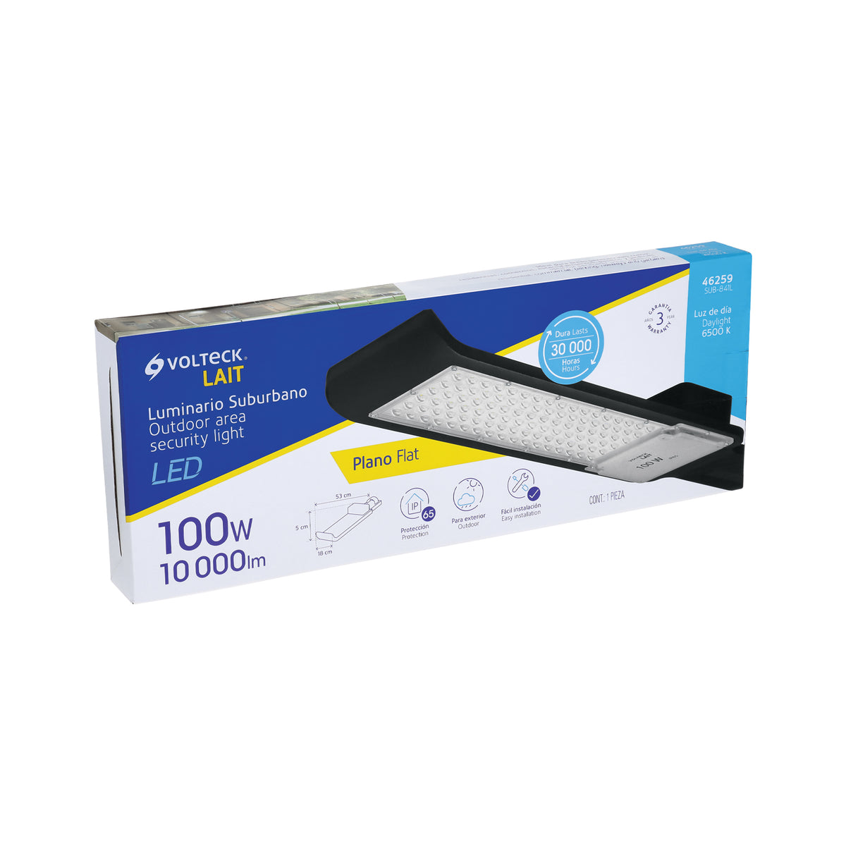 Luminario suburbano LED 100 W 6500 K, plano, VOLTECK