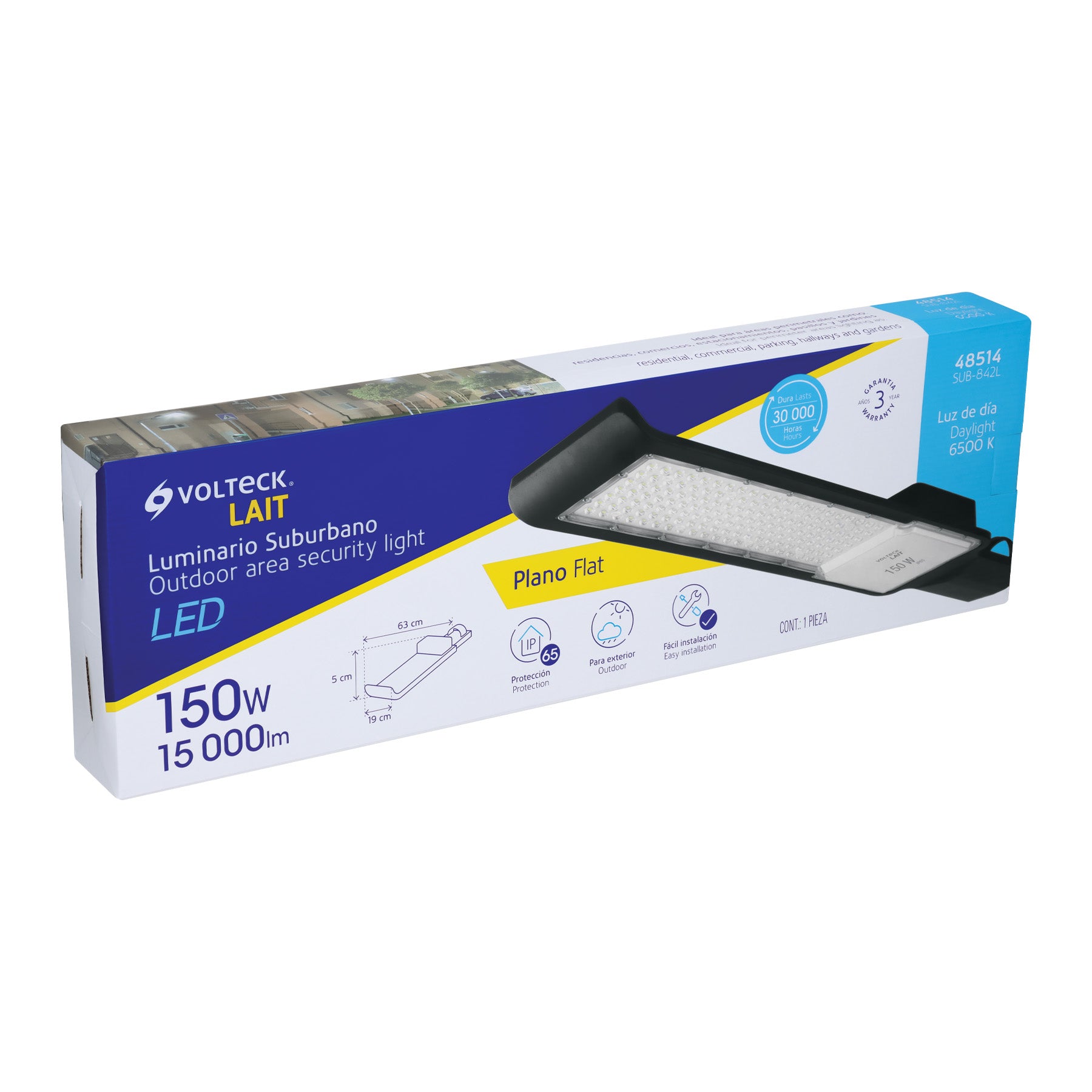 Luminario suburbano LED 150 W 6500 K, plano, VOLTECK