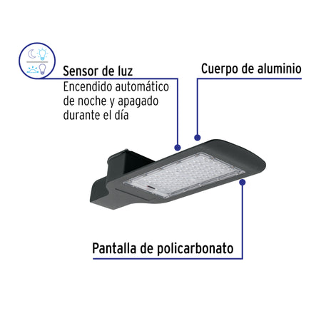 Luminario suburbano LED 60 W 6500 K, sensor de luz, VOLTECK