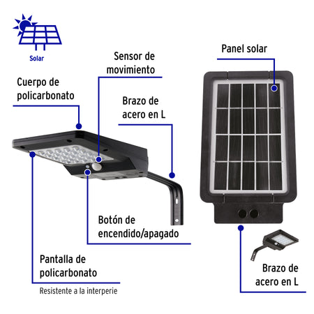 Luminario suburbano solar LED 4 W 6500 K con sensor de luz