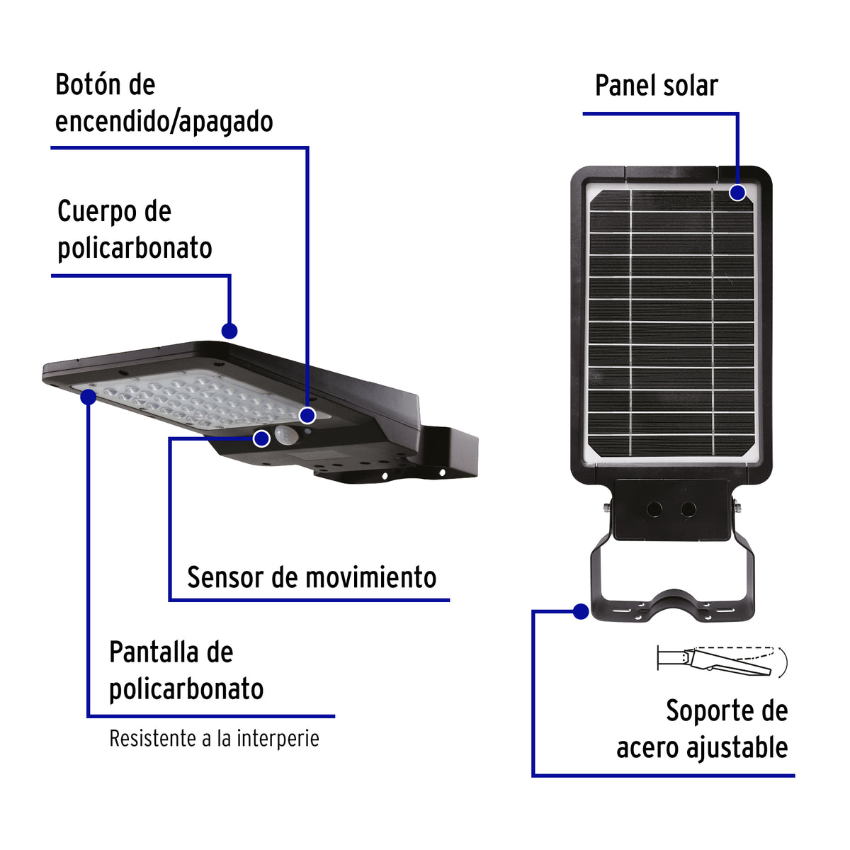 Luminario suburbano solar LED 8 W 6500 K con sensor de luz
