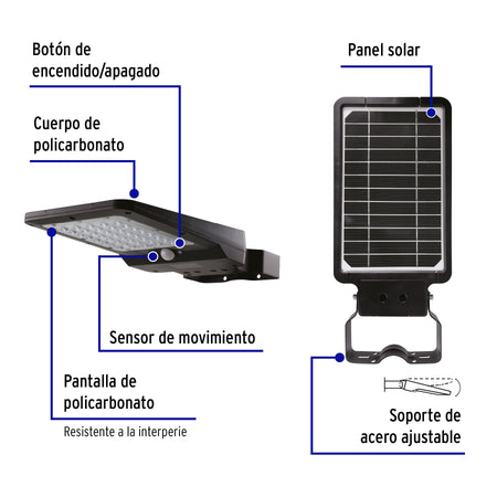 Luminario suburbano solar LED 8 W 6500 K con sensor de luz