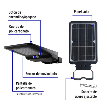 Luminario suburbano solar LED 15 W 6500 K con sensor de luz
