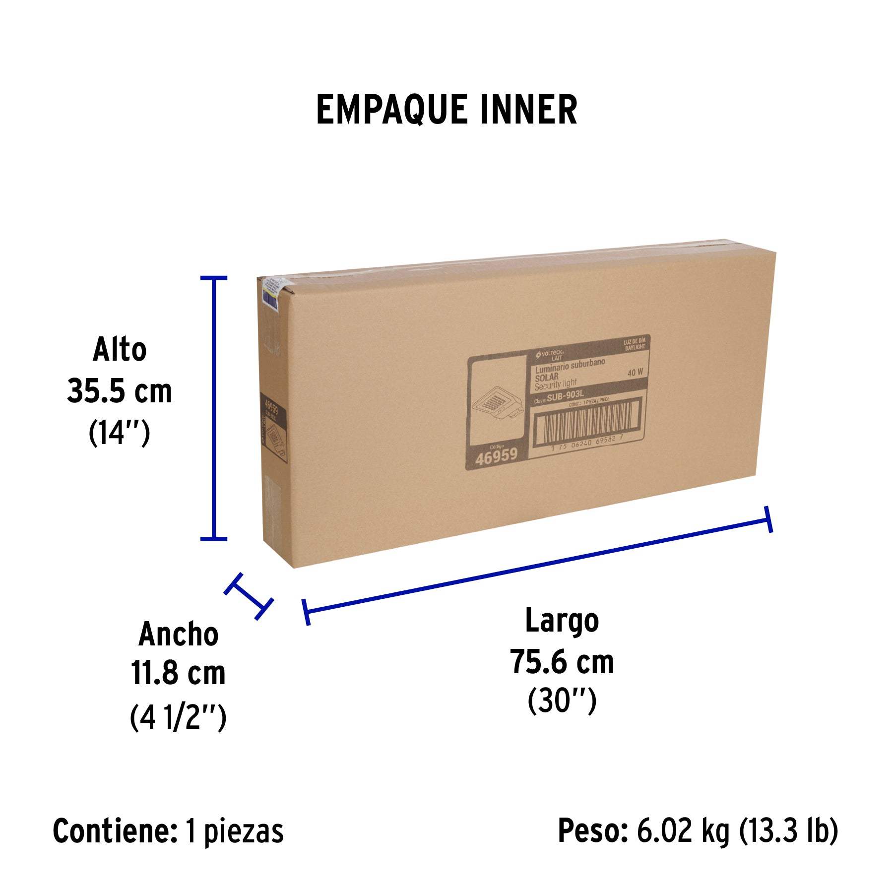 Luminario suburbano solar LED 40 W 6500 K con control remoto