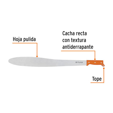 Machete Caguayano 24' cacha naranja remachada, Truper 24', naranja