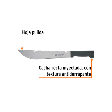 Machete rambo 12', cacha inyectada negra, TRUPER