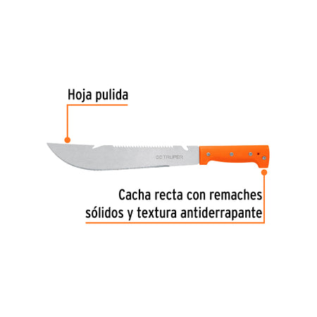 Machete rambo 12', cacha remachada naranja, TRUPER