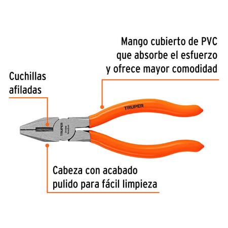 Pinza para electricista 6' mango de PVC, Truper 6'
