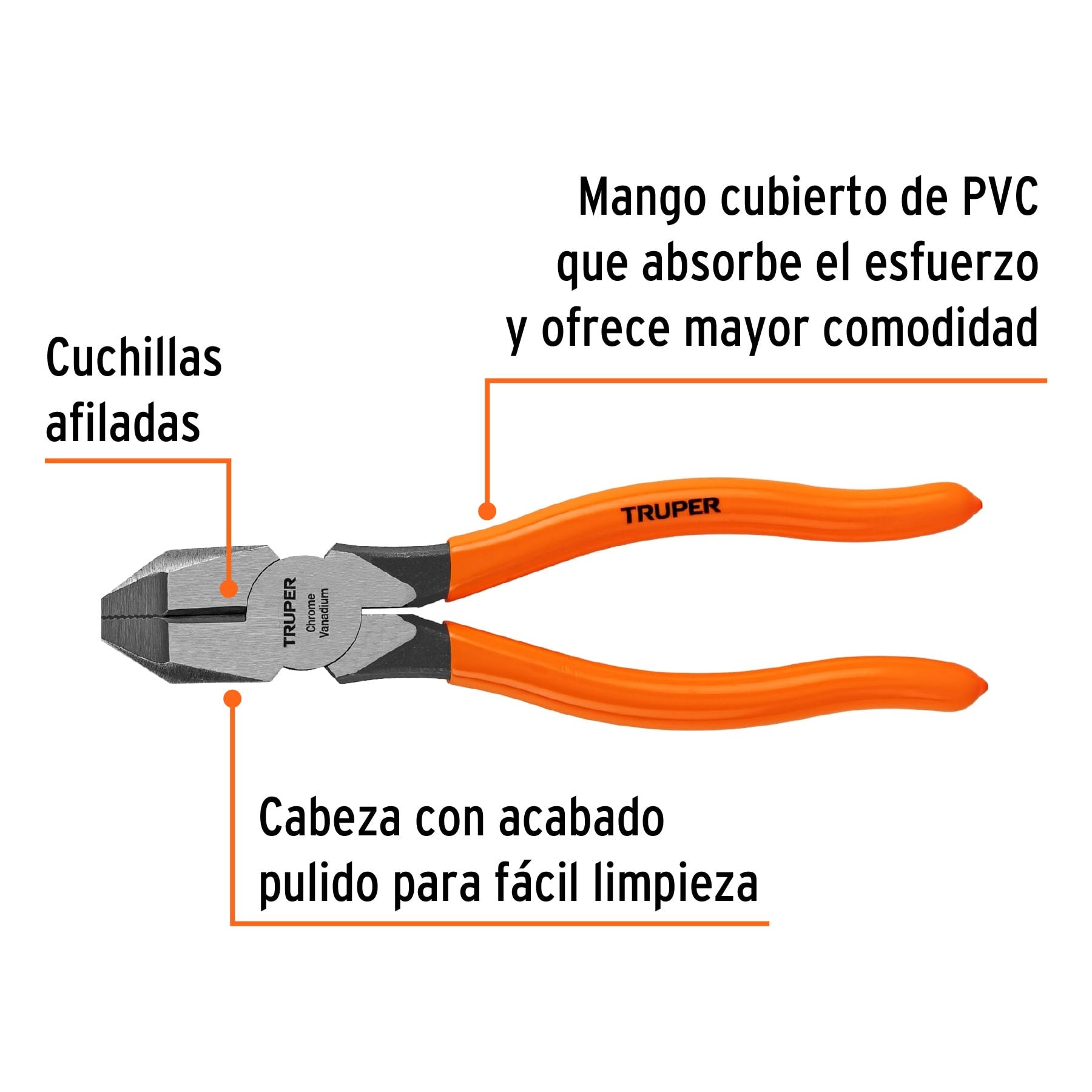 Pinza para electricista 7' uso rudo, mango PVC, Truper 7'