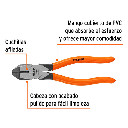 Pinza para electricista 7' uso rudo, mango PVC, Truper 7'