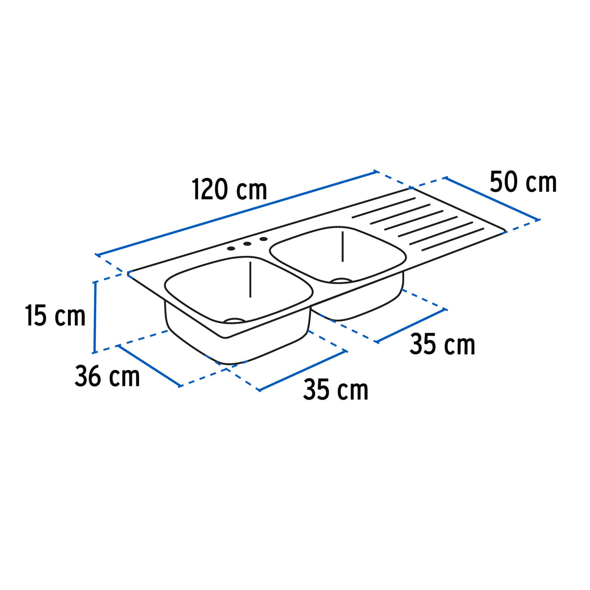 Tarja de empotrar 120x50cm doble tina derecha FOSET BASIC