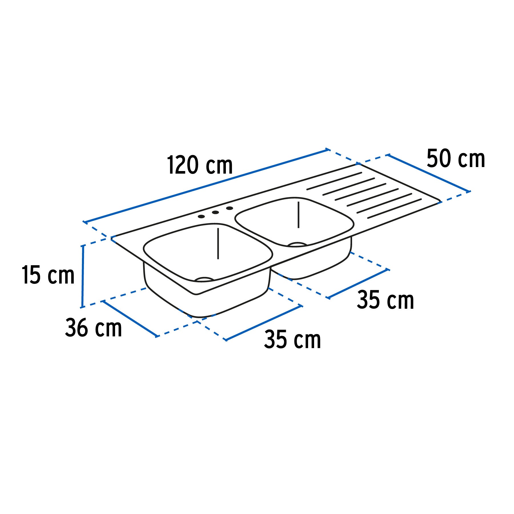 Tarja de empotrar 120x50cm doble tina derecha FOSET BASIC