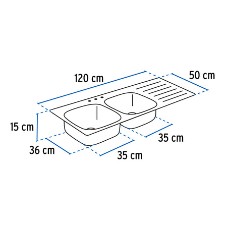 Tarja de empotrar 120 x 50 cm doble tina derecha FOSET