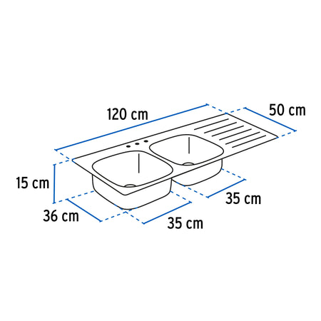 Tarja de empotrar 120 x 50 cm doble tina izquierda FOSET