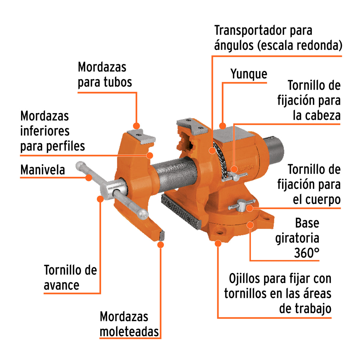 Tornillo de banco 5" multiproposito de hierro ductil Truper