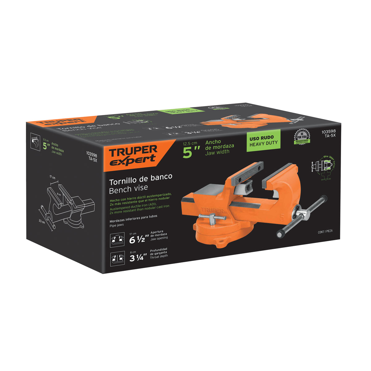 Tornillo de banco 5' industrial de hierro dúctil, Expert