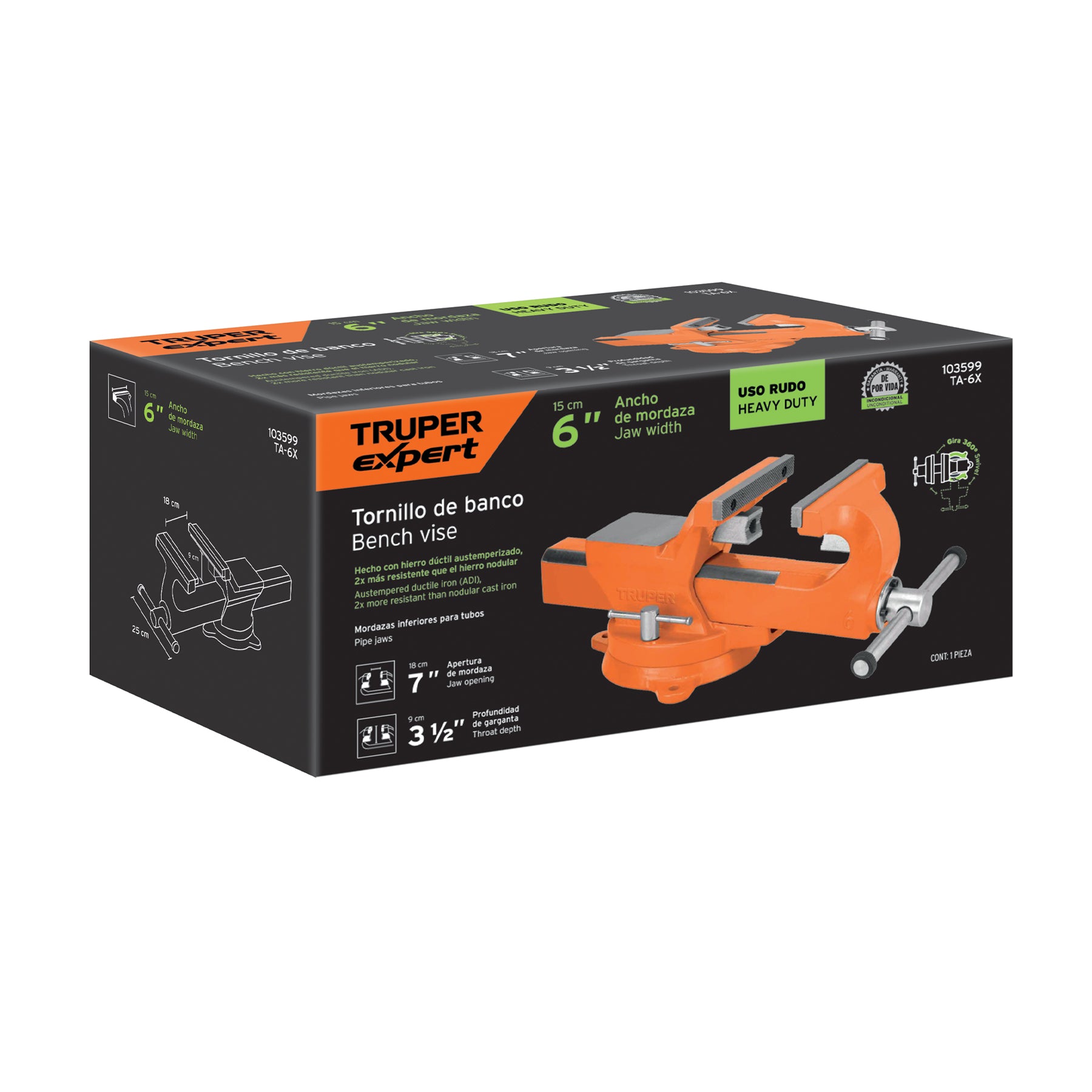 Tornillo de banco 6' industrial de hierro dúctil, Expert