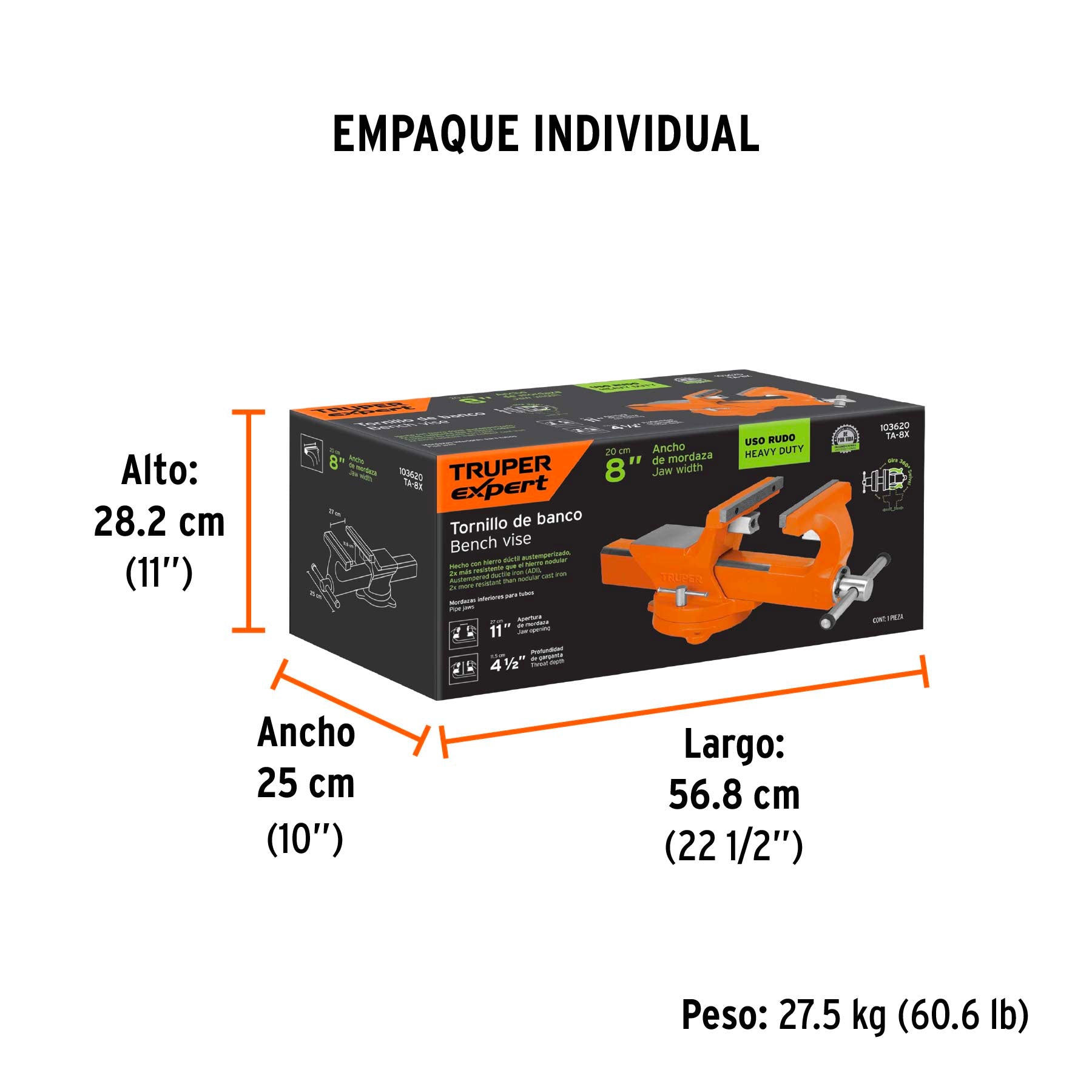 Tornillo de banco 8' industrial de hierro dúctil, Expert