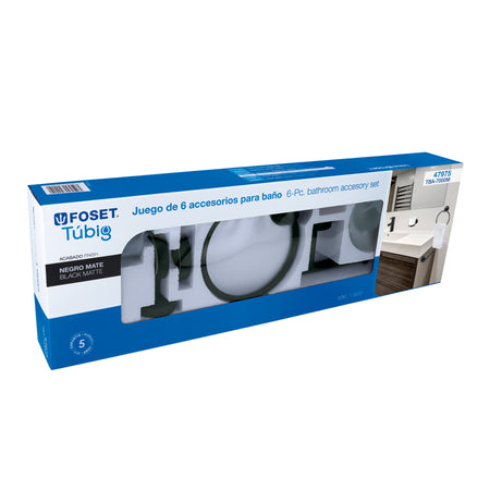 Juego de 6 accesorios para bano acabado FOSET TUBIG negro