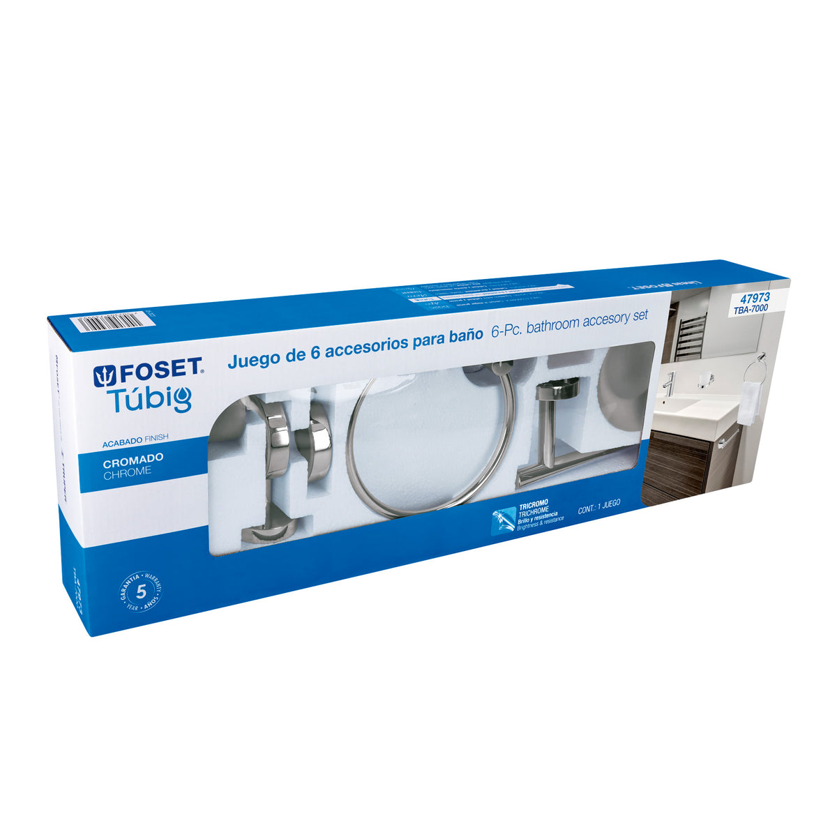 Juego de 6 accesorios para bano acabado FOSET TUBIG cromo