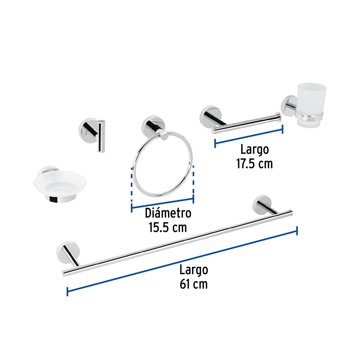Juego de 6 accesorios para bano acabado FOSET TUBIG cromo