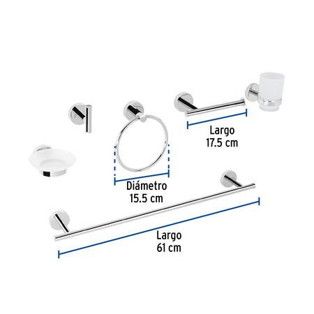 Juego de 6 accesorios para bano acabado FOSET TUBIG cromo