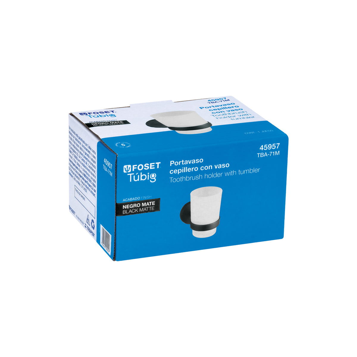 Portavaso cepillero con vaso de vidrio FOSET TUBIG negro