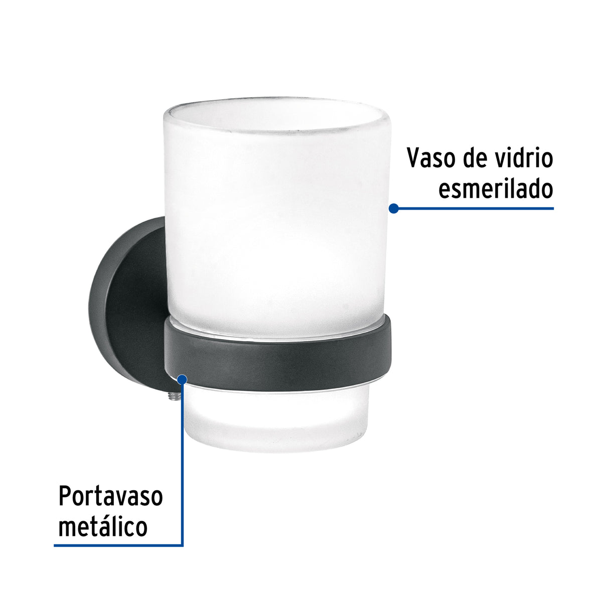 Portavaso cepillero con vaso de vidrio FOSET TUBIG negro