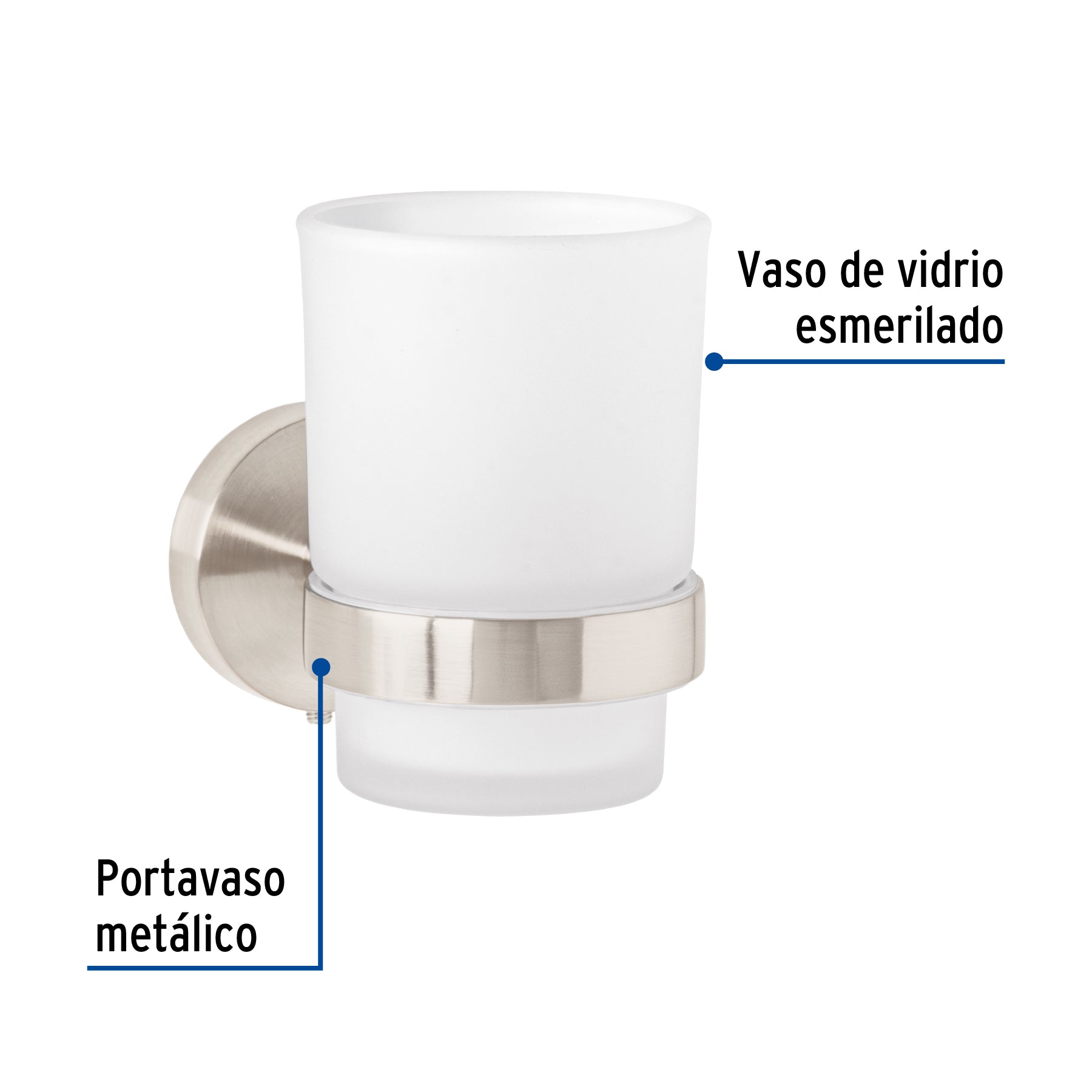 Portavaso cepillero satín con vaso de vidrio, FOSET TÚBIG