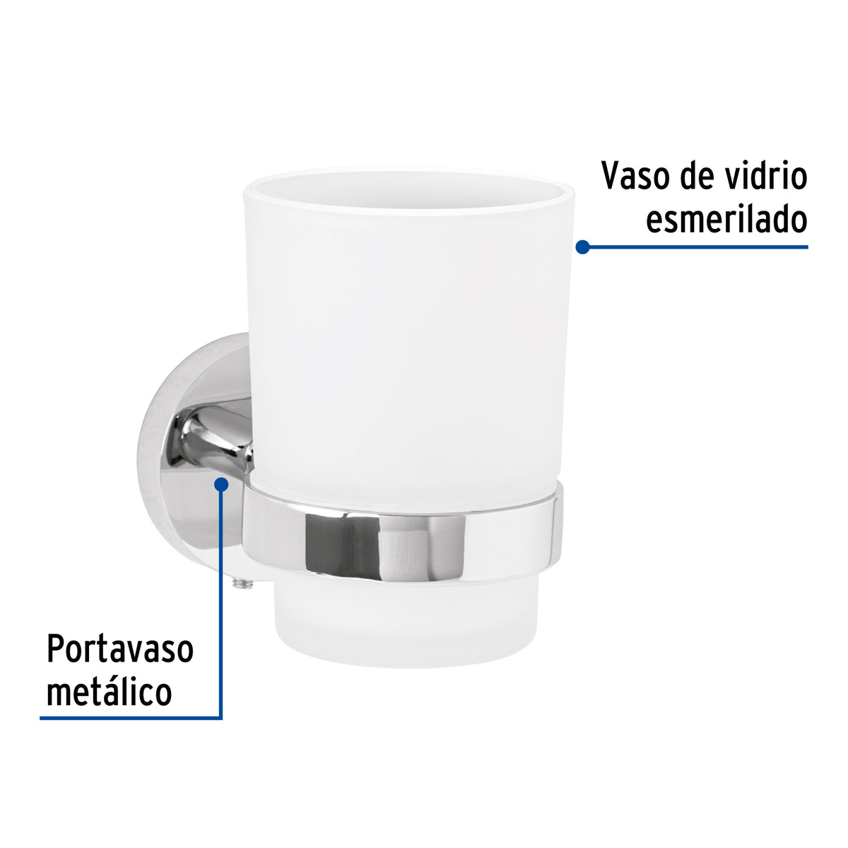 Portavaso cepillero con vaso de vidrio FOSET TUBIG cromo