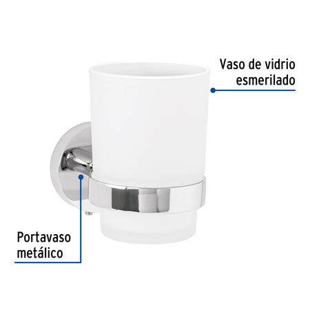 Portavaso cepillero con vaso de vidrio FOSET TUBIG cromo