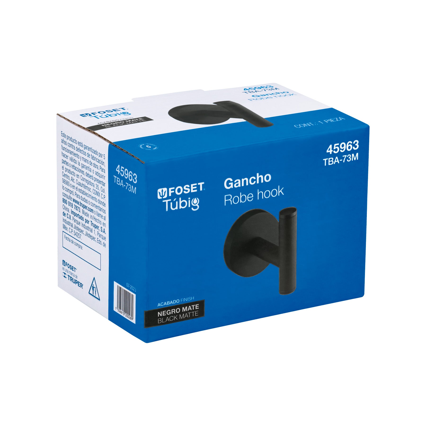 Gancho sencillo metalico acabado negro FOSET TUBIG
